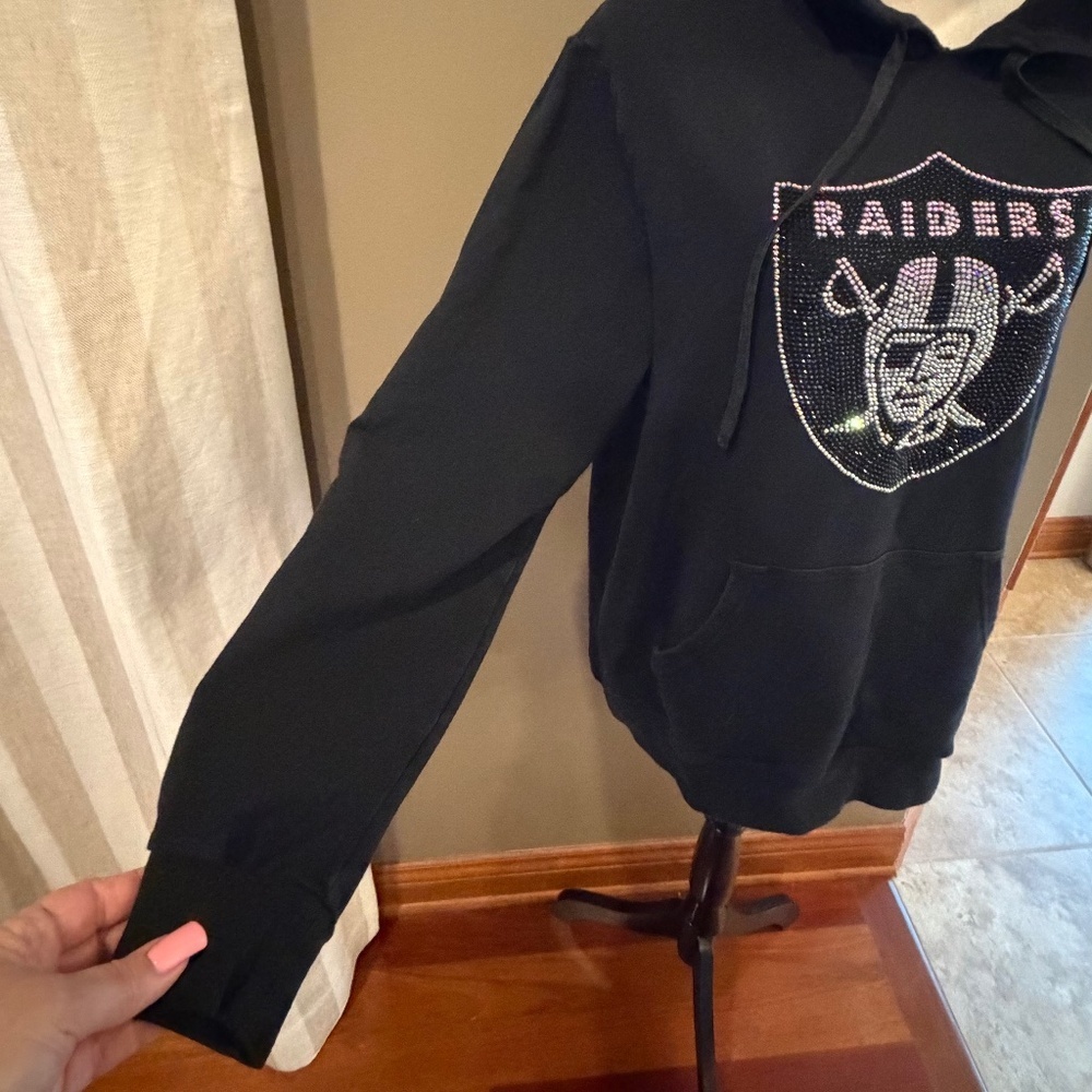Rebel Athletics Raiders Rhinestone Embellished Black Hoodie, Size Large - Picture 3 of 14